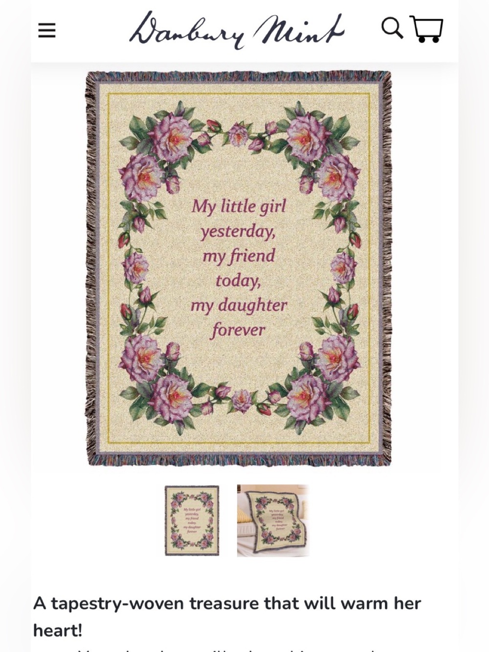 “Daughter” Tapestry Throw blanket - NEW! 48 x60
